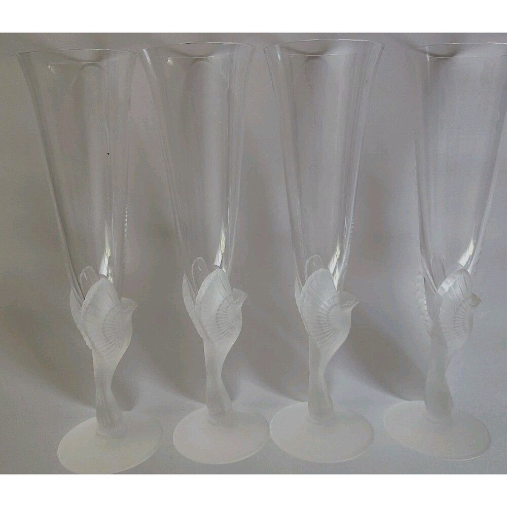 4 Sasaki Crystal Stemware  Wings Clear Flute Champagne Water Goblet w/Boxes